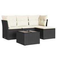 5-delige Loungeset met kussens poly rattan zwart - thumbnail