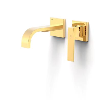 Wastafelmengkraan Inbouw Tres Slim Exclusive 2 Delen Lange Gebogen Uitloop en Hendel Goud Tres