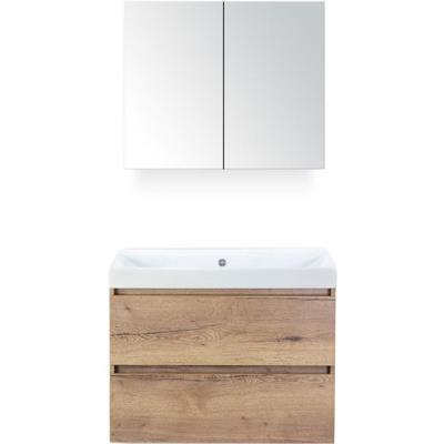 Maxx XL Badmeubelset 80 cm - Natuur Eiken - Wastafel Just Zonder Kraangat met Spiegelkast