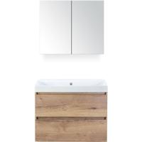 Maxx XL Badmeubelset 80 cm - Natuur Eiken - Wastafel Just Zonder Kraangat met Spiegelkast - thumbnail