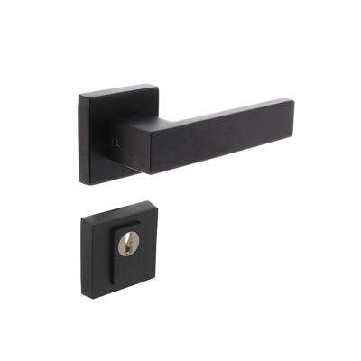 Intersteel achterdeurbeslag vierkant: deurkruk Amsterdam, massieve rozetten, SKG3 veiligheidsrozetten - mat zwart