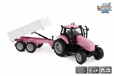 Kids Globe die-cast tactor met aanhanger - roze