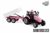 Kids Globe die-cast tactor met aanhanger - roze - thumbnail