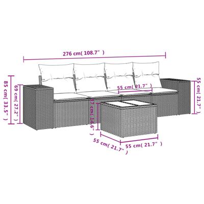 5-delige Loungeset met kussens poly rattan beige - thumbnail