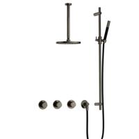 Hotbath Cobber - CB7067 - Inbouw Regendoucheset - Verouderd Ijzer - 2 Stopkranen - Thermostatisch - Plafondbuis 30 cm - Hoofddouche 200 mm - Staafhanddouche - Glijstang 900 mm - Waterbesparend - thumbnail
