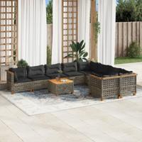 10-delige Loungeset met kussens poly rattan grijs - thumbnail