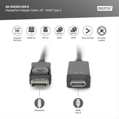 Digitus AK-340303-020-S DisplayPort-kabel DisplayPort / HDMI Adapterkabel DisplayPort-stekker, HDMI-A-stekker 2.00 m Zwart Afgeschermd (drievoudig) Digitus AK-340303-020-S DisplayPort-kabel DisplayPort / HDMI Adapterkabel DisplayPort-stekker, HDMI-A-stekker 2.00 m Zwart Afgeschermd (drievoudig)