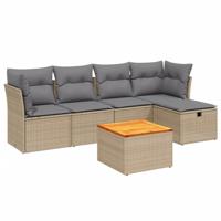6-delige Loungeset met kussens poly rattan beige - thumbnail