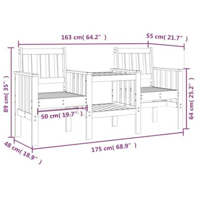 Tuinbank met tafel 2-zits massief grenenhout zwart