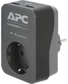 APC pme1wu2b-gr tussenstekker met overspanningsbeveiliging 3680w 1x stopcontact + 2x usb lader