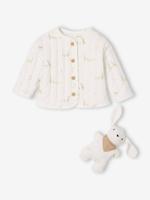 Babypakje jas gewatteerd in fluweel / velours + knuffels ecru - thumbnail