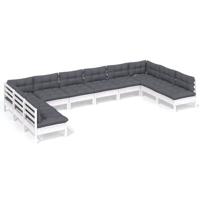 10-delige Loungeset met kussens massief grenenhout wit - thumbnail