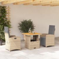 3-delige Tuinset met kussens poly rattan beige - thumbnail
