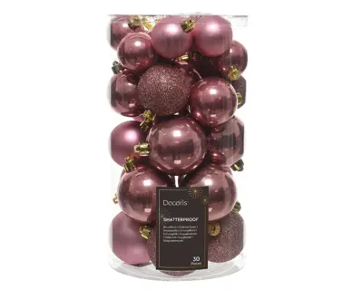 30 onbreekbare kerstballen mixkoker velours roze