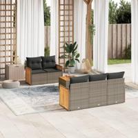 6-delige Loungeset met kussens poly rattan grijs - thumbnail