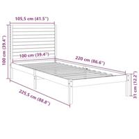 Bedframe extra lang zonder matras massief hout 100x220 cm - thumbnail