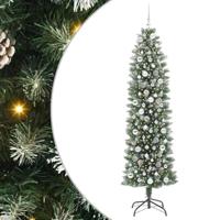 VidaXL Kunstmatige slanke kerstboom met 300 led groen en wit 210 cm - thumbnail
