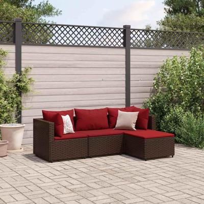 4-delige Loungeset met kussens poly rattan bruin