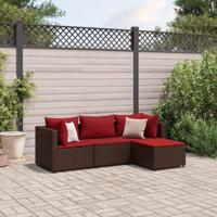 4-delige Loungeset met kussens poly rattan bruin - thumbnail