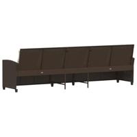 Tuinbank 5-zits met kussens poly rattan bruin - thumbnail