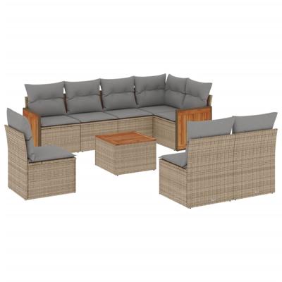 8-delige Loungeset met kussens poly rattan beige - thumbnail