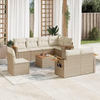 9-delige Loungeset met kussens poly rattan beige - thumbnail