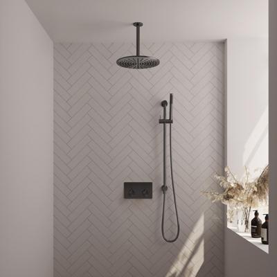 Gunmetal Edition thermostatische inbouw regendouche SET 66 - 30 cm douchekop en plafondarm, staaf handdouche en doucheslang, geïntegreerde glijstang gunmetal geborsteld PVD Gunmetal Edition thermostatische inbouw regendouche SET 66 - 30 cm douchekop en plafondarm, staaf handdouche en doucheslang, geïntegreerde glijstang gunmetal geborsteld PVD
