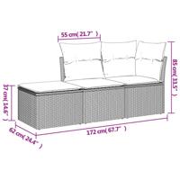 3-delige Loungeset met kussens poly rattan zwart - thumbnail