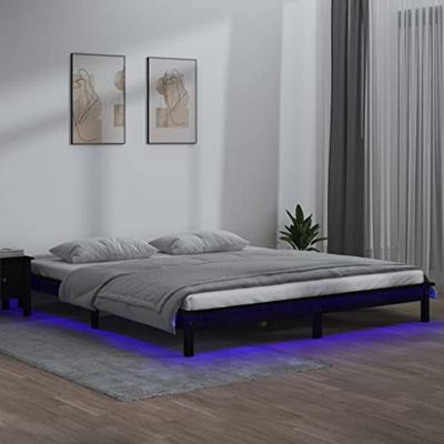Bedframe LED massief hout zwart 120x190 cm