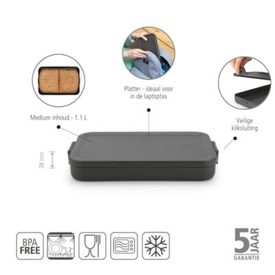 Brabantia Make & Take lunchbox plat, kunststof light grey - thumbnail