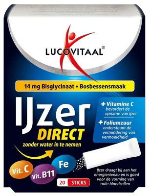 Lucovitaal IJzer Bisglycinaat Direct Bosbessensmaak Sticks Lucovitaal IJzer Bisglycinaat Direct Bosbessensmaak Sticks