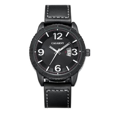 CAGARNY 9857 Fashion Quartz beweging polshorloge met lederen Band(Black)