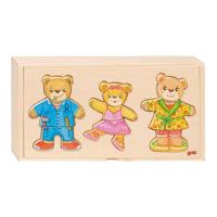 Goki houten aankleedpuzzel beren in houten box, 36st. - thumbnail