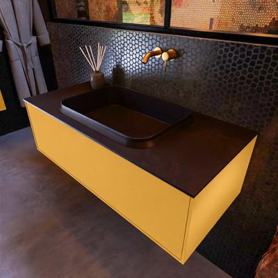 Badkamermeubelset Mondiaz Erin 100 cm met 1 Lade met RIDGE Wastafel Midden Urban Zonder Kraangaten Greeploos Mat Ocher