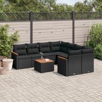 9-delige Loungeset met kussens poly rattan zwart - thumbnail