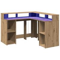 Bureau met LED-verlichting 130x130x91 cm hout artisanaal eiken - thumbnail