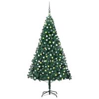 VidaXL Kunstkerstboom met verlichting en kerstballen 240 cm groen - thumbnail