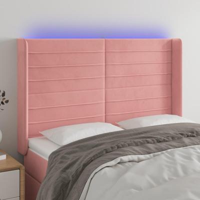 Hoofdbord LED 147x16x118/128 cm fluweel roze