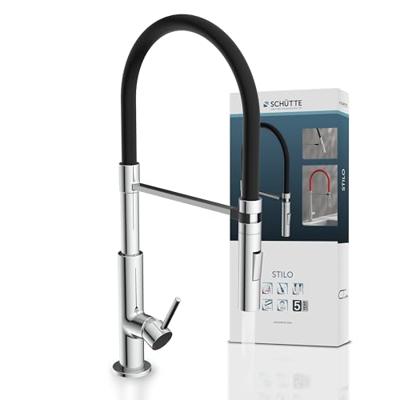 Keukenmengkraan Schutte Stilo Hoge Uitloop Uittrekbare Mousseur Soft Touch Slang Chroom Zwart Schütte