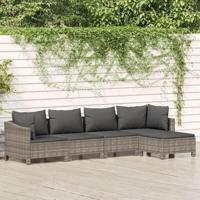 5-delige Loungeset met kussens poly rattan grijs - thumbnail