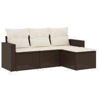 4-delige Loungeset met kussens poly rattan bruin - thumbnail