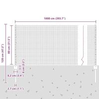 VidaXL Hek met paal grijs 0,8 x 10 m staal en pvc - thumbnail