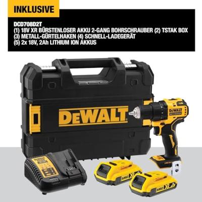 DeWalt DCD708D2T-QW Schroef/boormachine 18V 2.0Ah Li-Ion - thumbnail