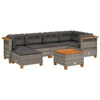 7-delige Loungeset met kussens poly rattan grijs - thumbnail