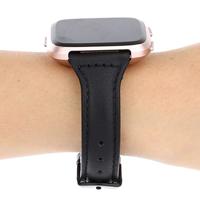 Fitbit Versa 1 / 2 & Lite Lederen bandje - Zwart - thumbnail