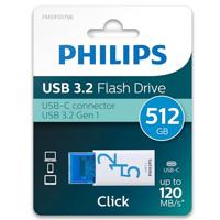 Usb stick 3.2 philips click usb-c 512gb blauw - thumbnail
