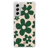Samsung Galaxy S21 FE shockproof hoesje - Retro flowers groen - thumbnail