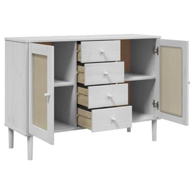Dressoir SENJA rattan-look 112x40x80 cm massief grenenhout wit