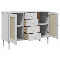 Dressoir SENJA rattan-look 112x40x80 cm massief grenenhout wit - thumbnail