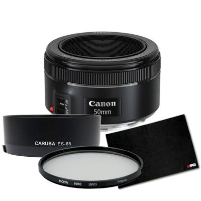 Canon EF 50mm F/1.8 STM + zonnekap + beschermingsfilter + lensdoek